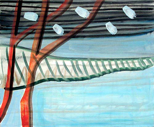 Strahlung, 30 x 40 cm, Öl/Faserstift auf Lwd., 2005