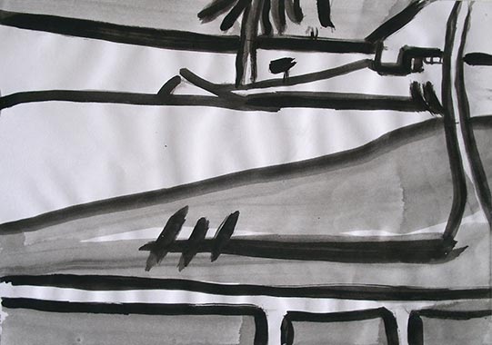 Strahlung, 30 x 40 cm, &Ouml;l/Faserstift auf Lwd., 2006